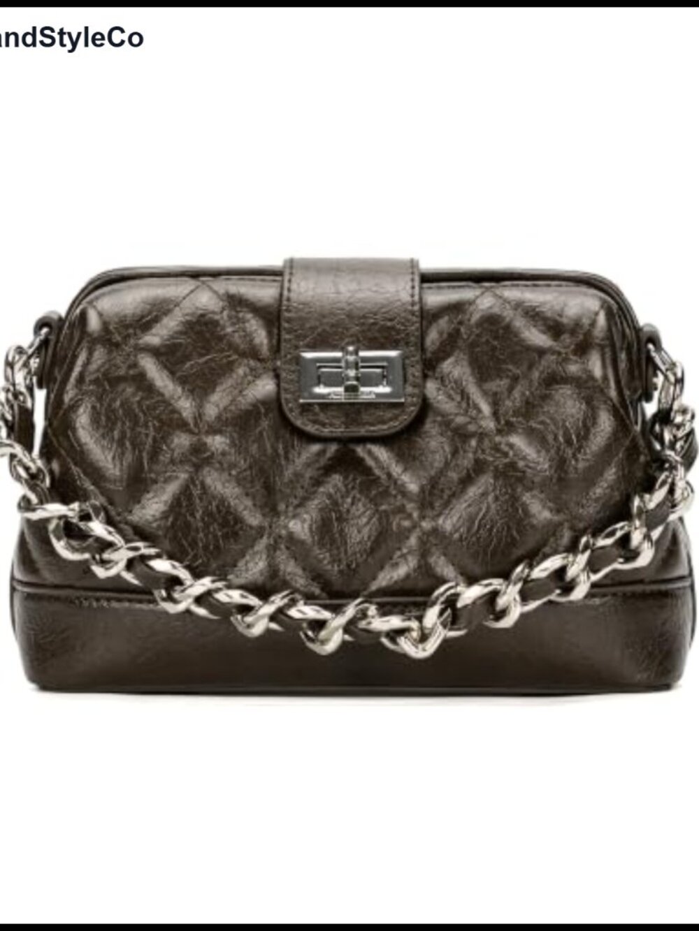Mini Quilted Vegan Leather Crossbody Purse with Top Handle & Detachable Chain